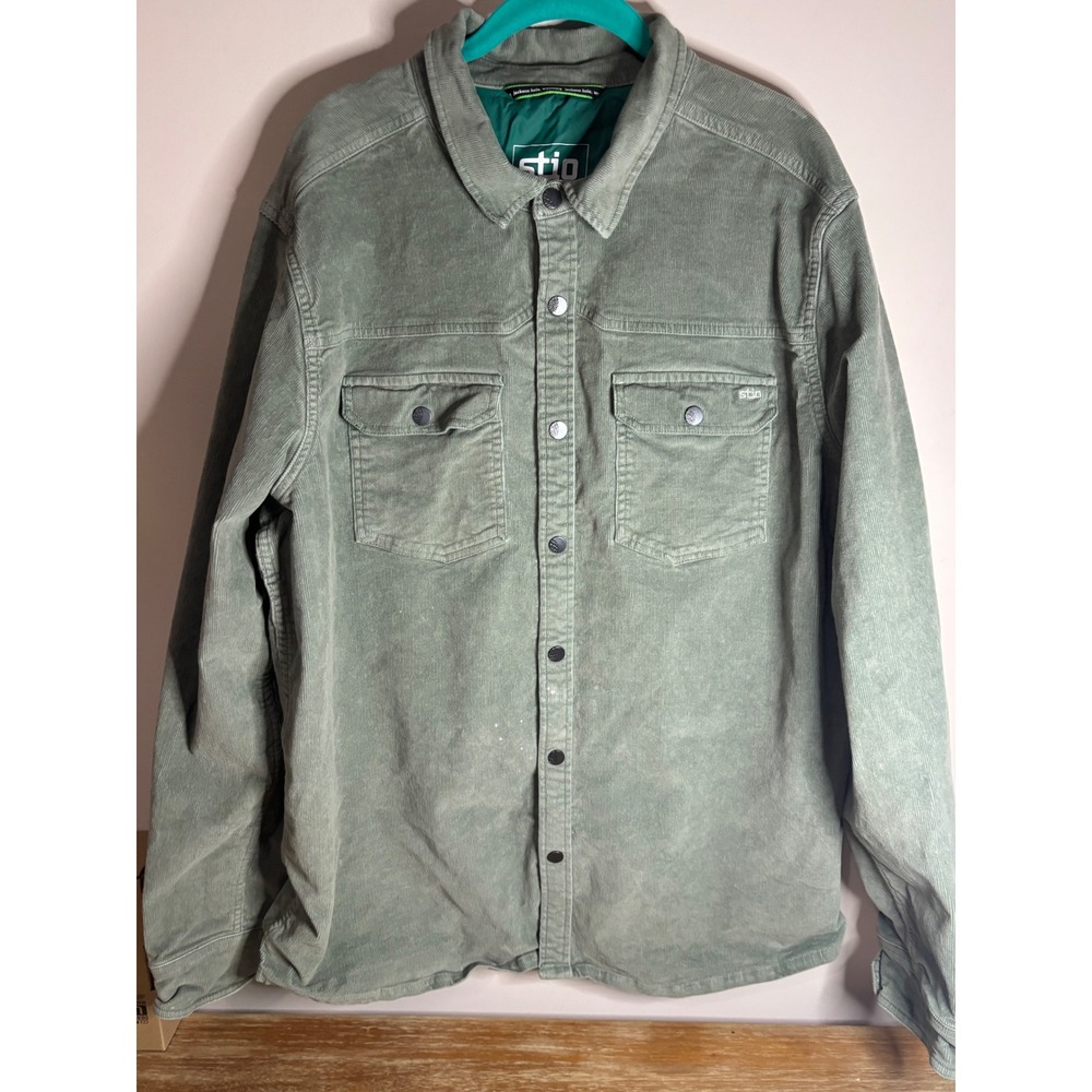 Stio‎ Mens XXL Corduroy Snap Front Shirt Jacket Sage Green Jackson Hole Wyoming